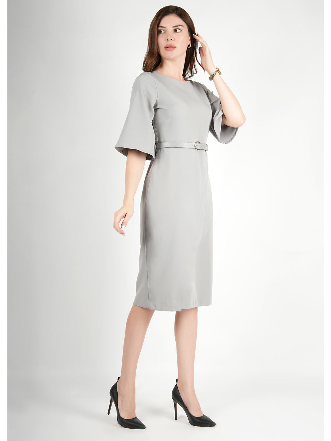 Exude Bliss Bell Sleeve Dress with Belt