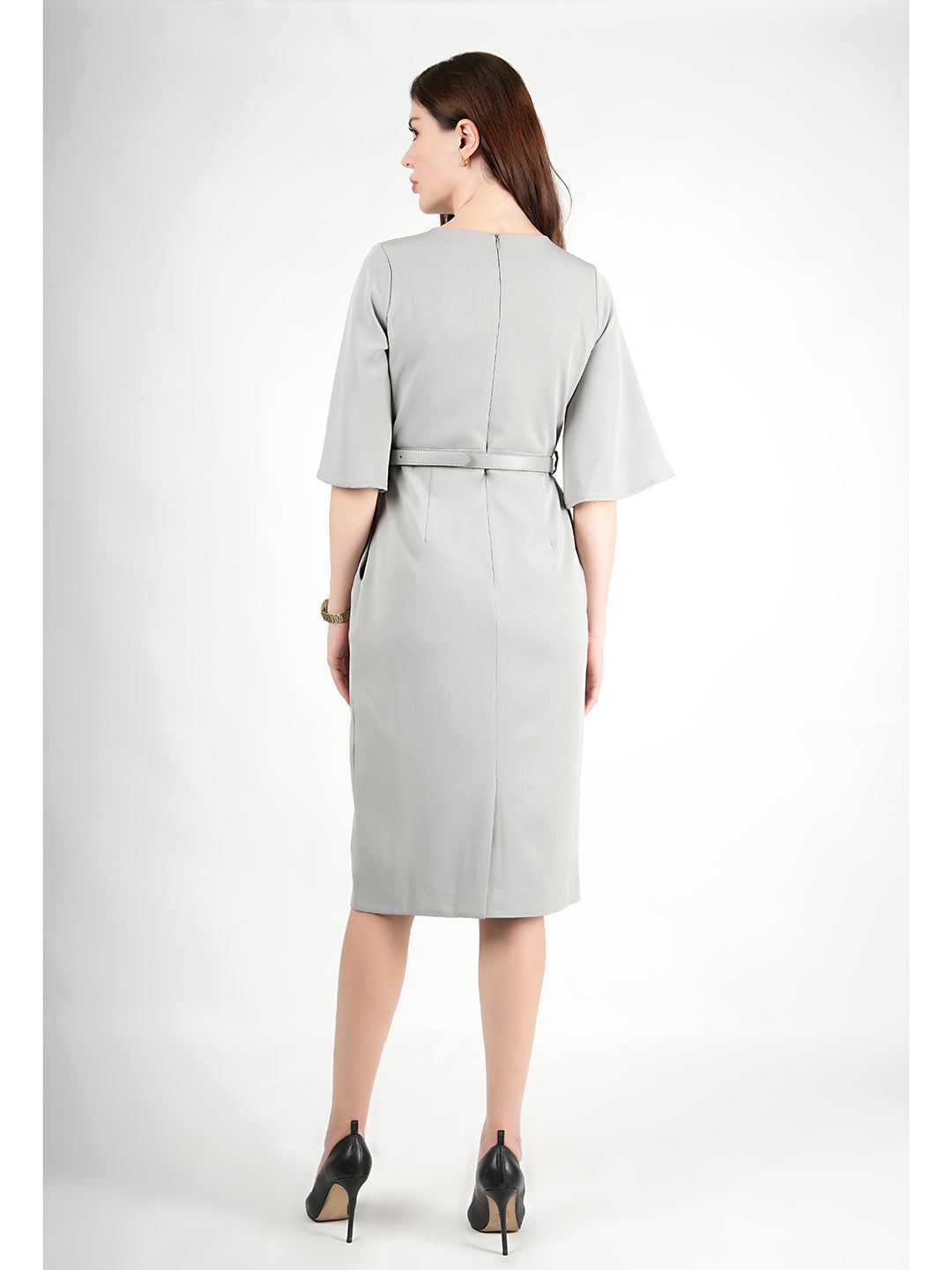 Exude Bliss Bell Sleeve Dress with Belt