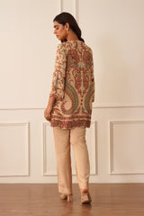 Beige Printed Crepe Set- II