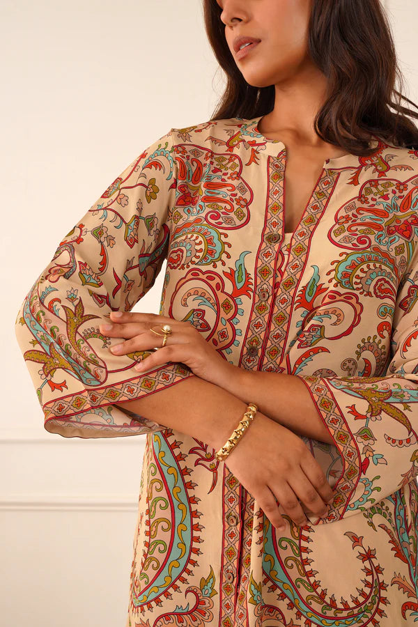 Beige Printed Crepe Set- II