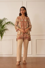 Beige Printed Crepe Set- II