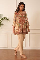 Beige Printed Crepe Set- II