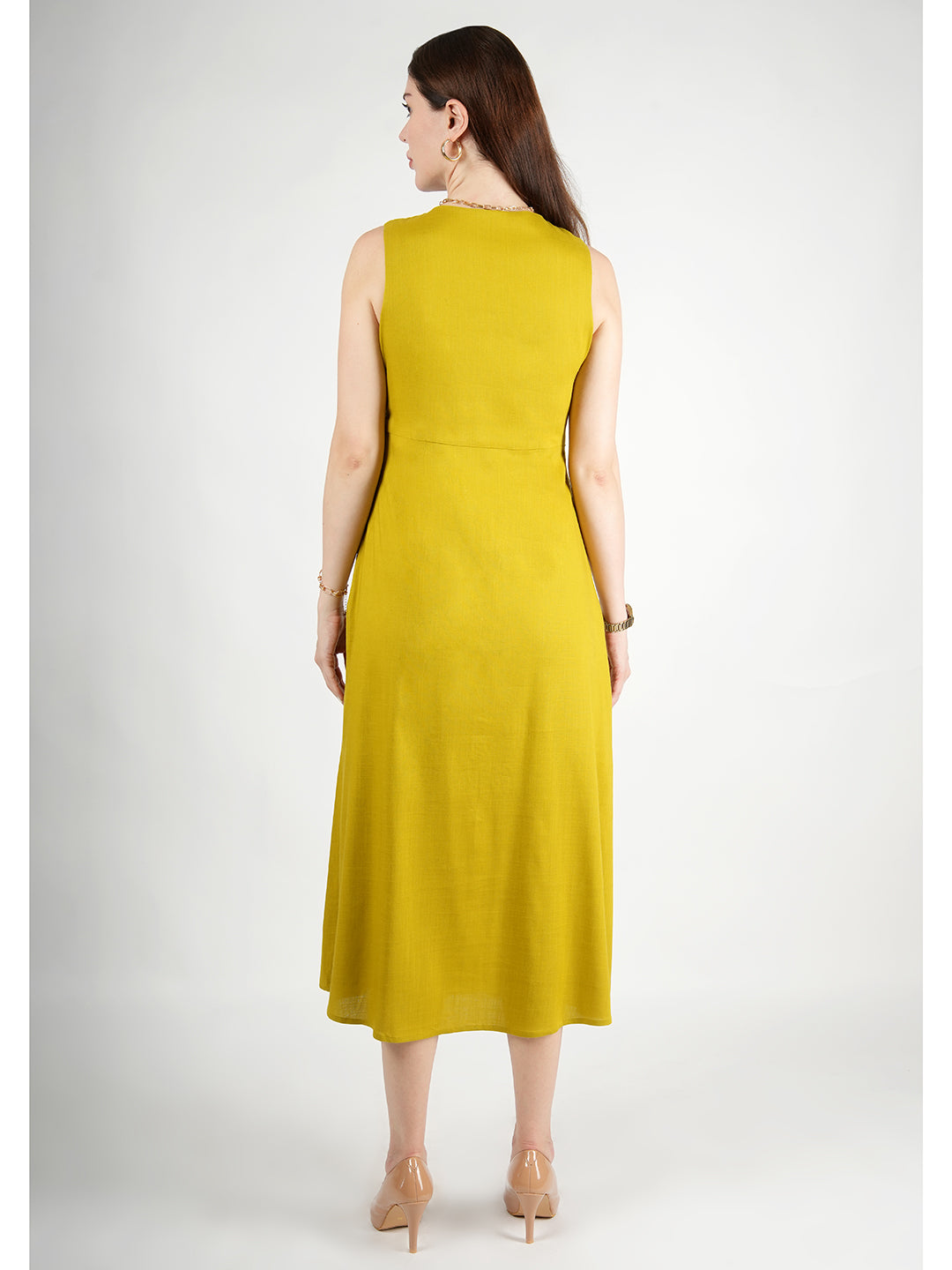 Exude Glowing Front Button Dress With Pockets