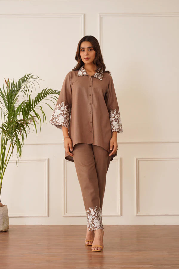 BLOSSOM BROWN EMBROIDERED CO-ORD SET- II