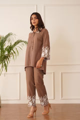BLOSSOM BROWN EMBROIDERED CO-ORD SET- II