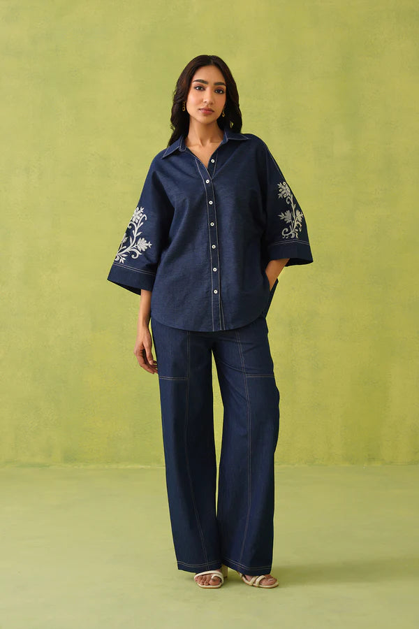 Noor Denim Embroidered Coord Set- II