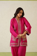 HOT PINK PAISLEY EMBROIDERED DHOTI SET- II