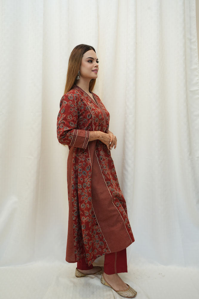 Red Ajrakh Kurta A Line Kurta