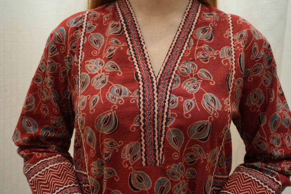 Red Ajrakh Kurta A Line Kurta