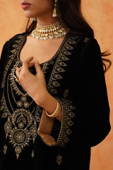 SAFAR BLACK VELVET EMBROIDERED SUIT WITH TEAL CONTRAST DUPATTA- II