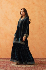 TEAL BLUE VELVET EMBROIDERED SHARARA SET- II
