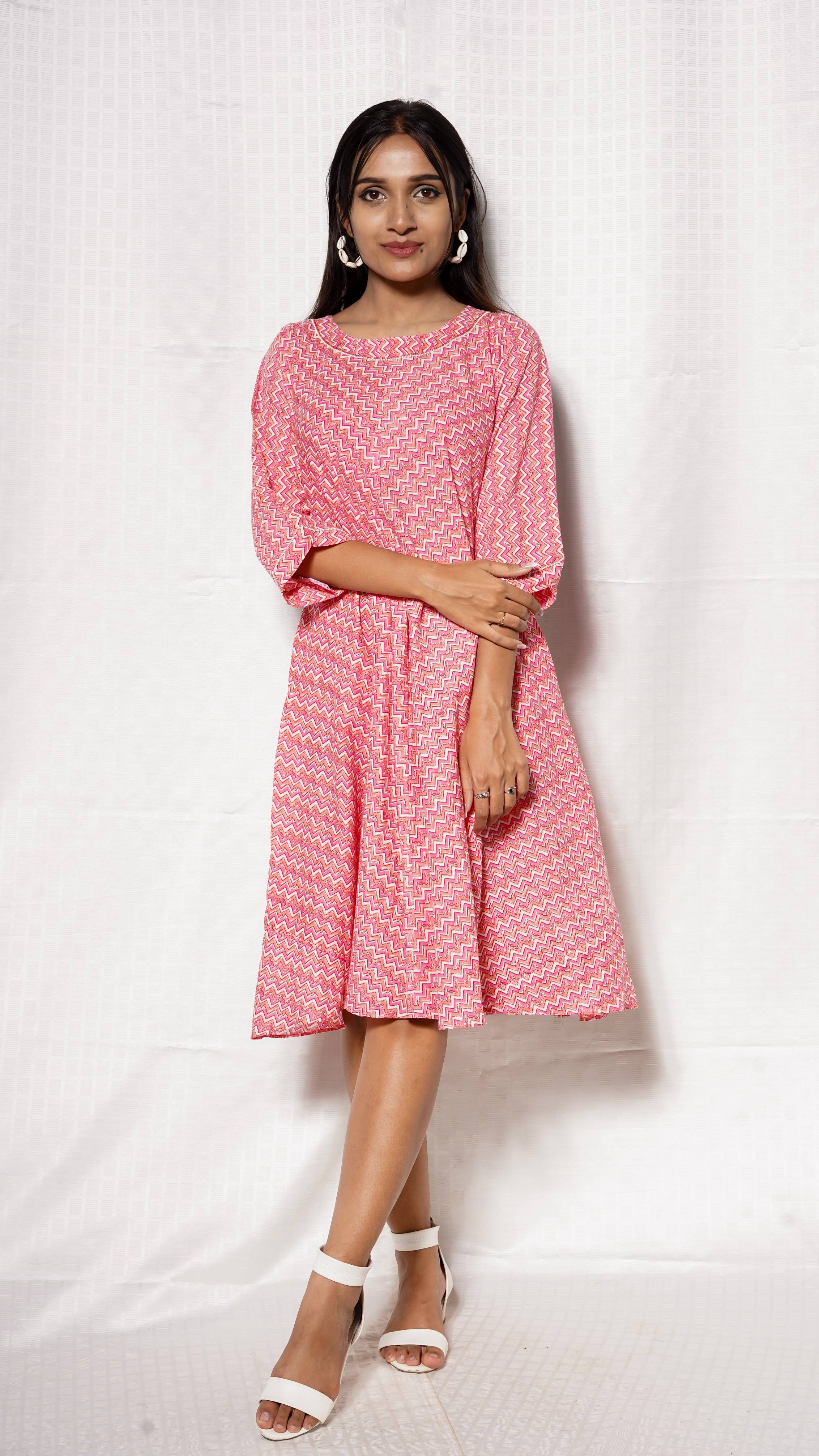 Pink And White Cotton Dress