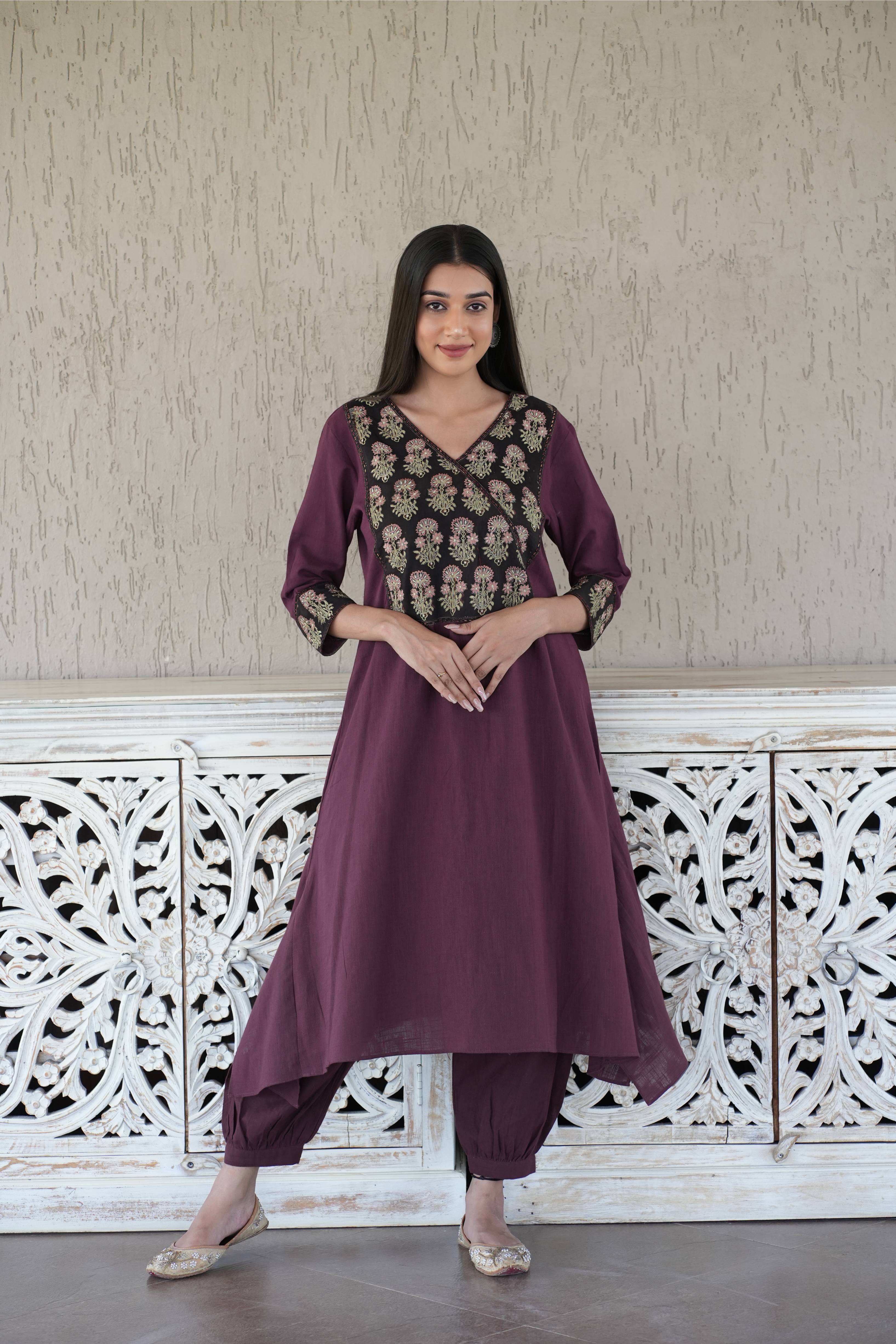 Brown Ajrakh Hand Block Printed Cotton Linen Kurta