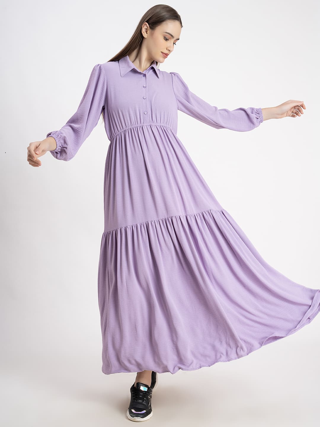 Chic Multi Layered Cotton Dress Mauve