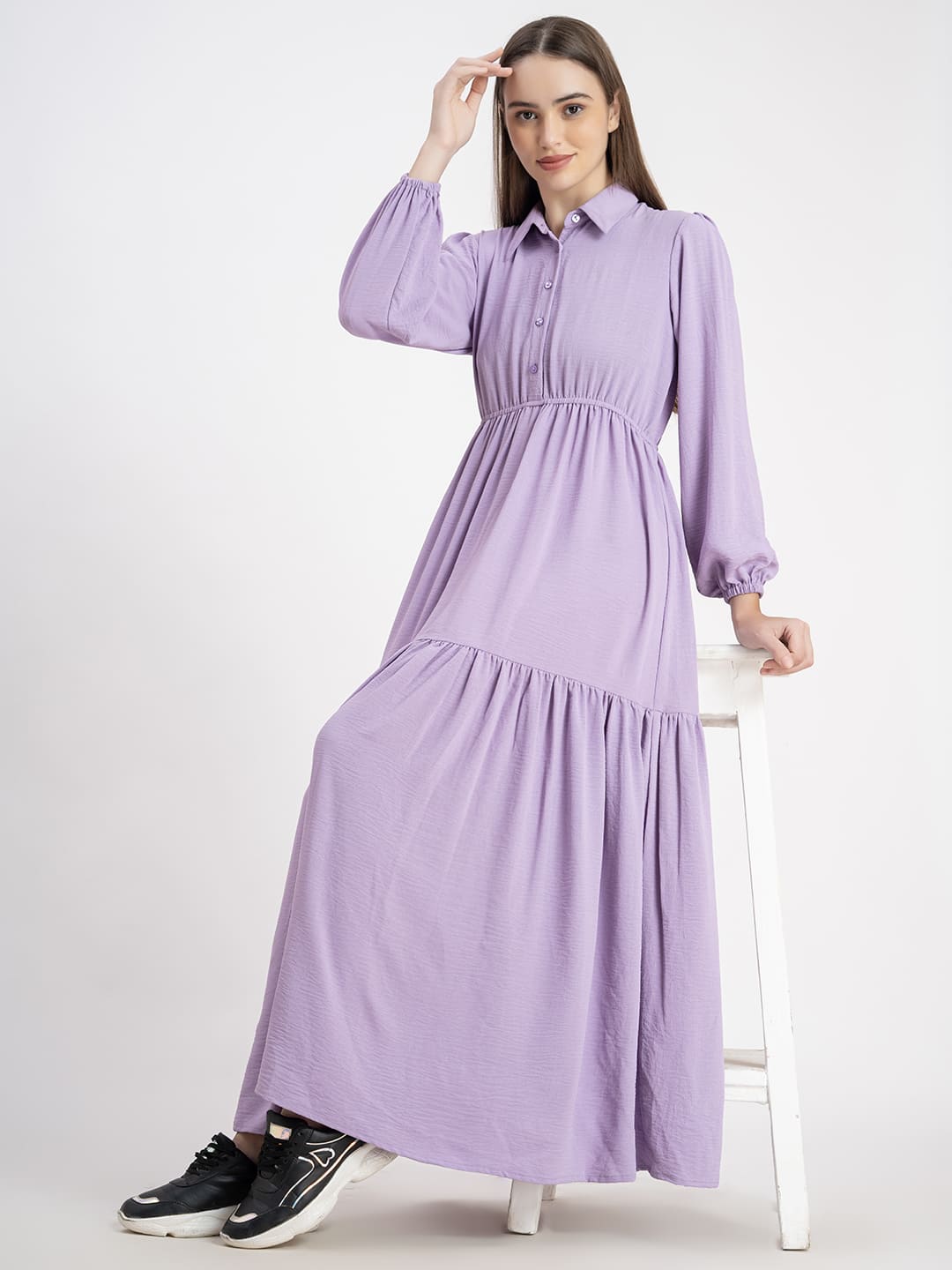 Chic Multi Layered Cotton Dress Mauve