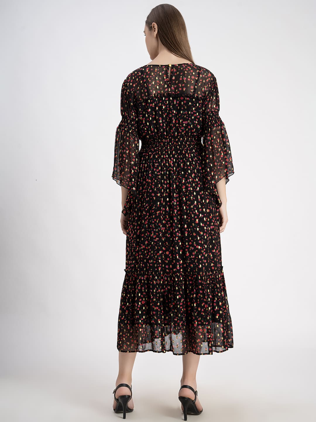 Chic Printed Layered Cotton Dress Black