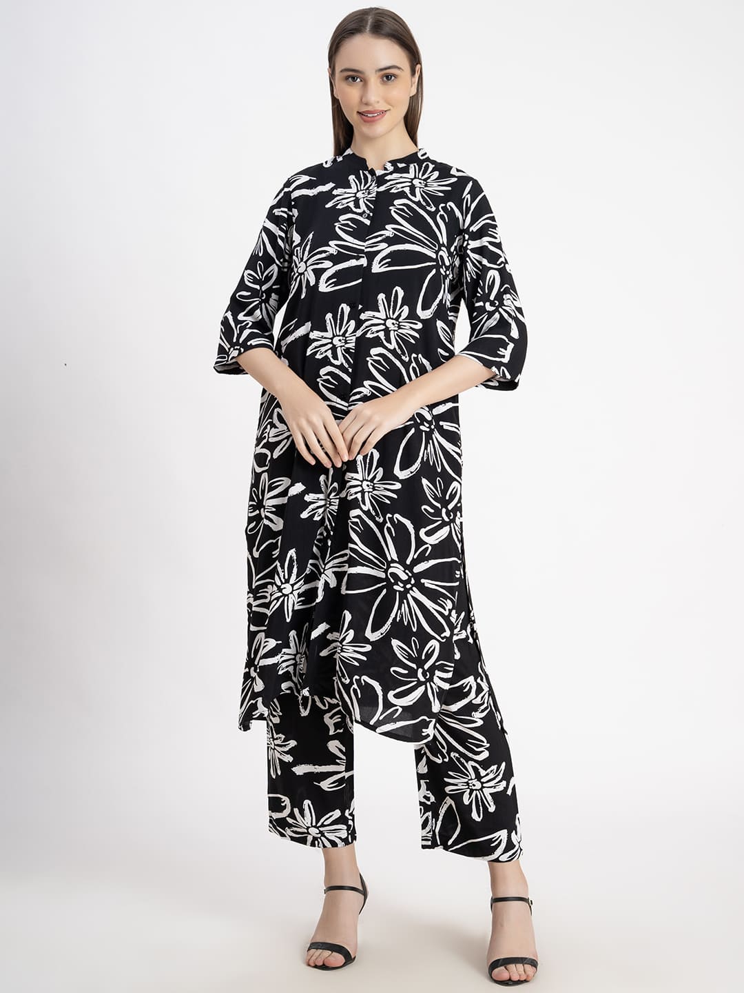 Chic Leaf Print Co-ord Set Black