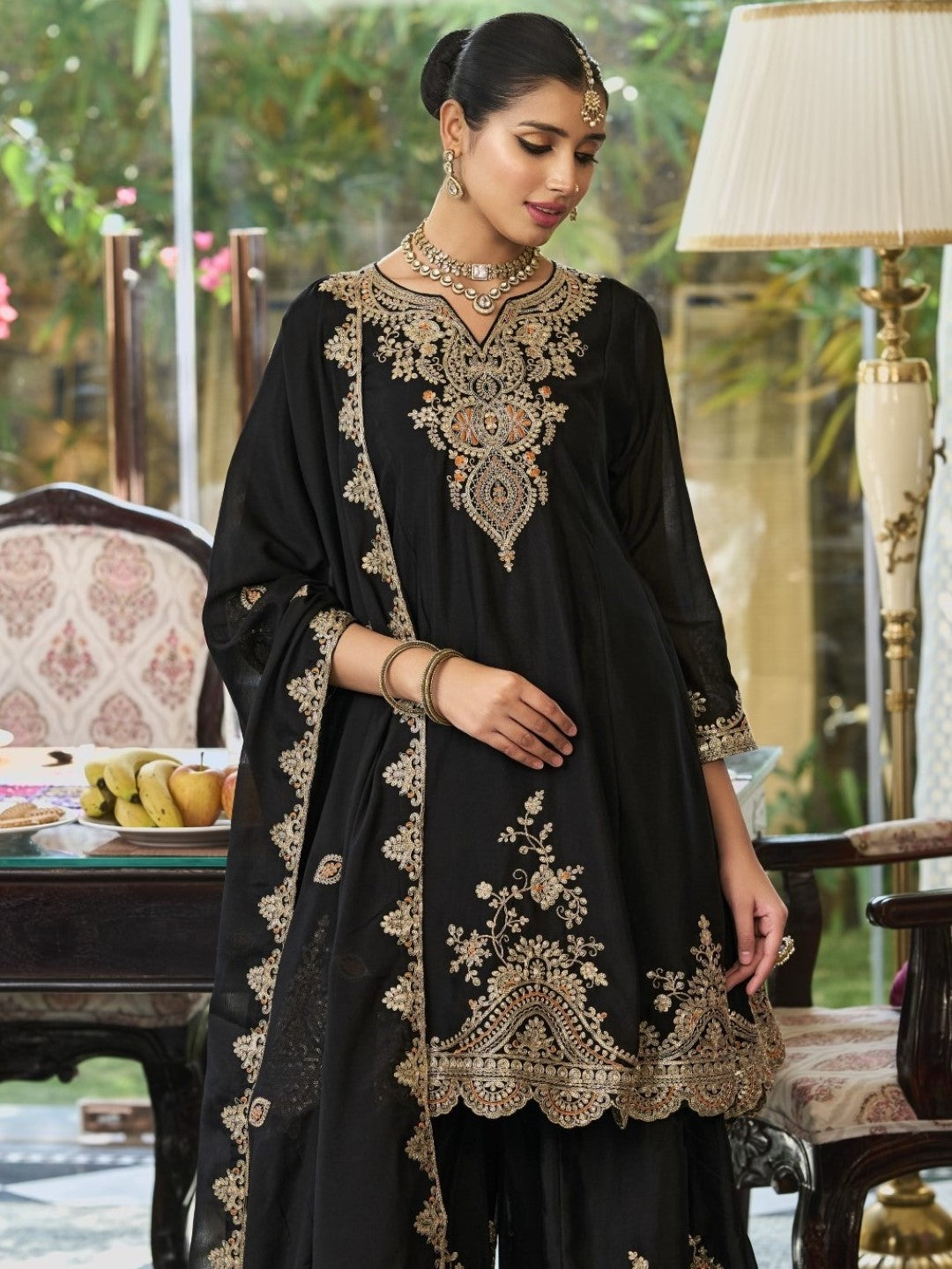 Roshandan Onyx Full work gharara set