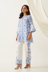 Blue Printed Linen Set- II