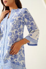 Blue Printed Linen Set- II