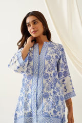 Blue Printed Linen Set- II