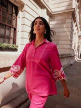 PINK BRODERIE LINEN SET- II