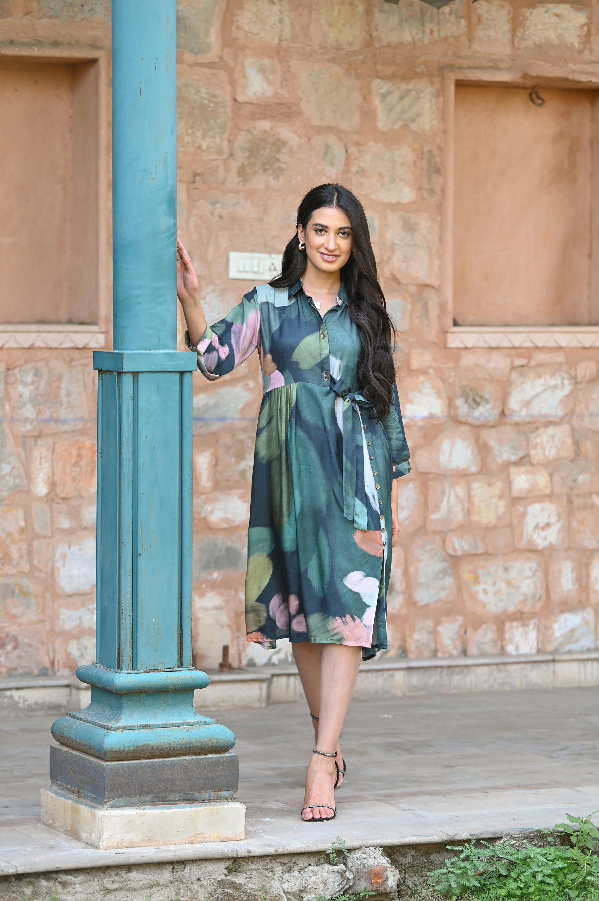 Sacremanto Muslin Summer Dress with Side Slit and Belt -SET OF-1