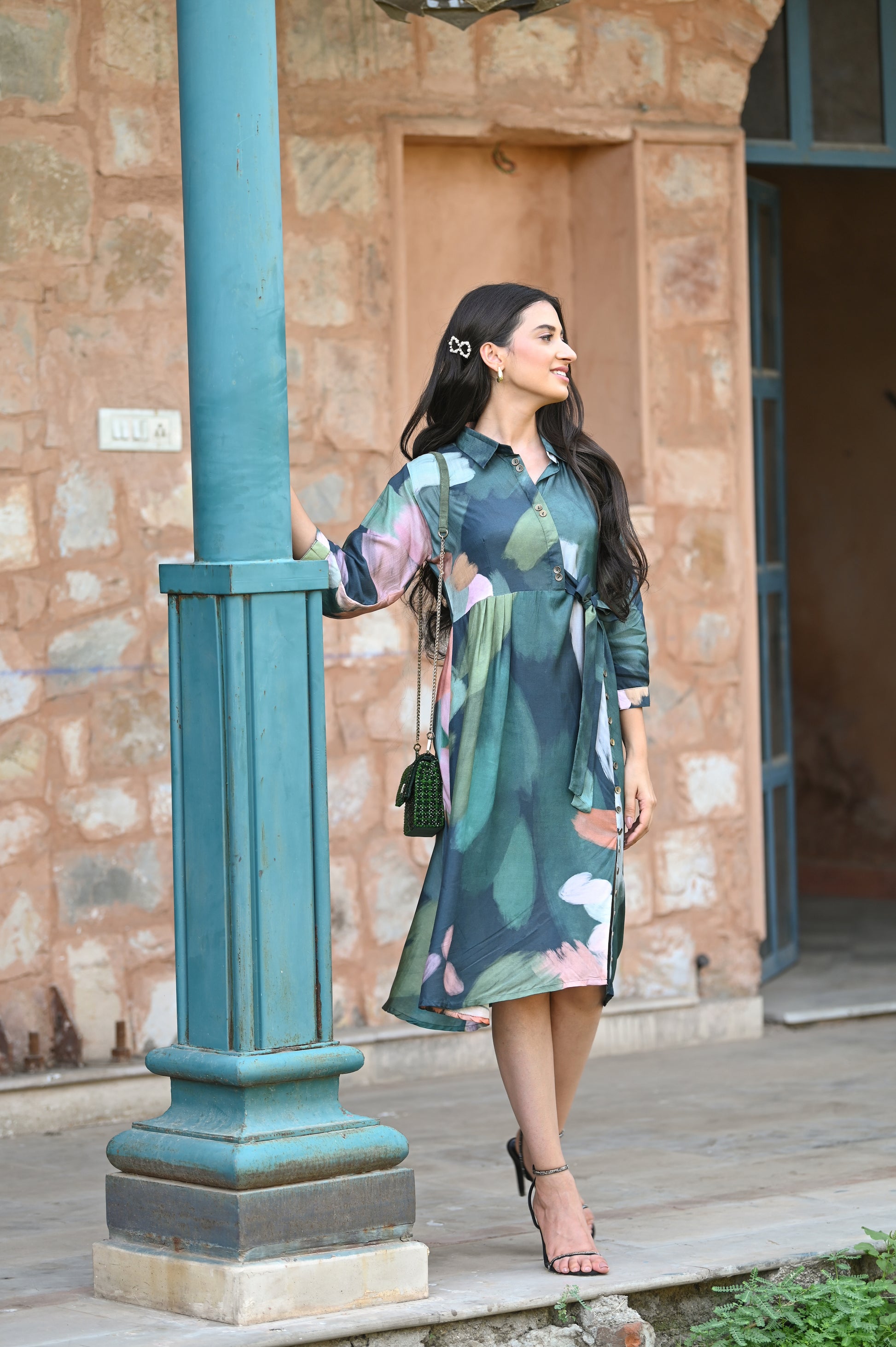 Sacremanto Muslin Summer Dress with Side Slit and Belt -SET OF-1