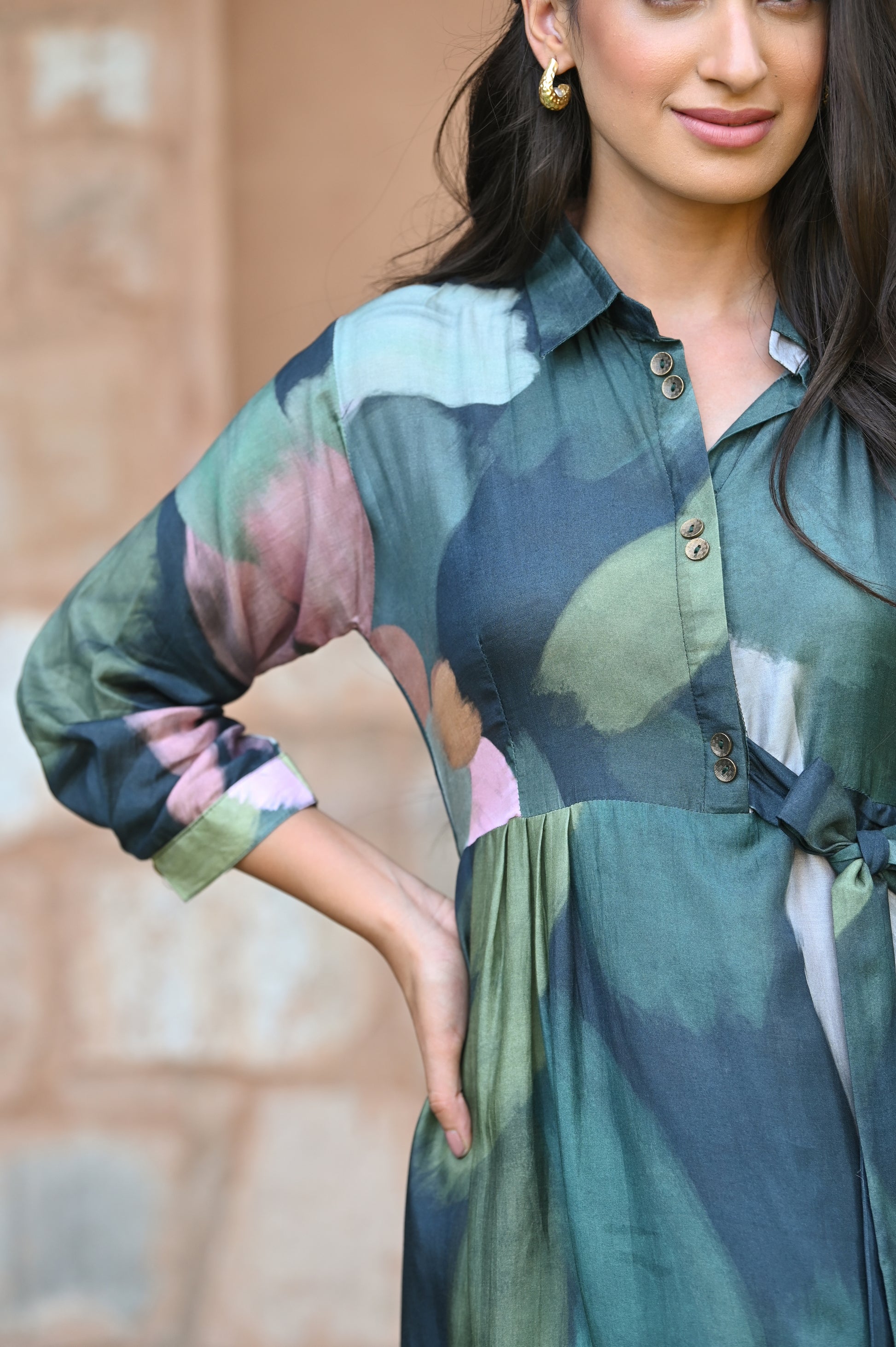 Sacremanto Muslin Summer Dress with Side Slit and Belt -SET OF-1