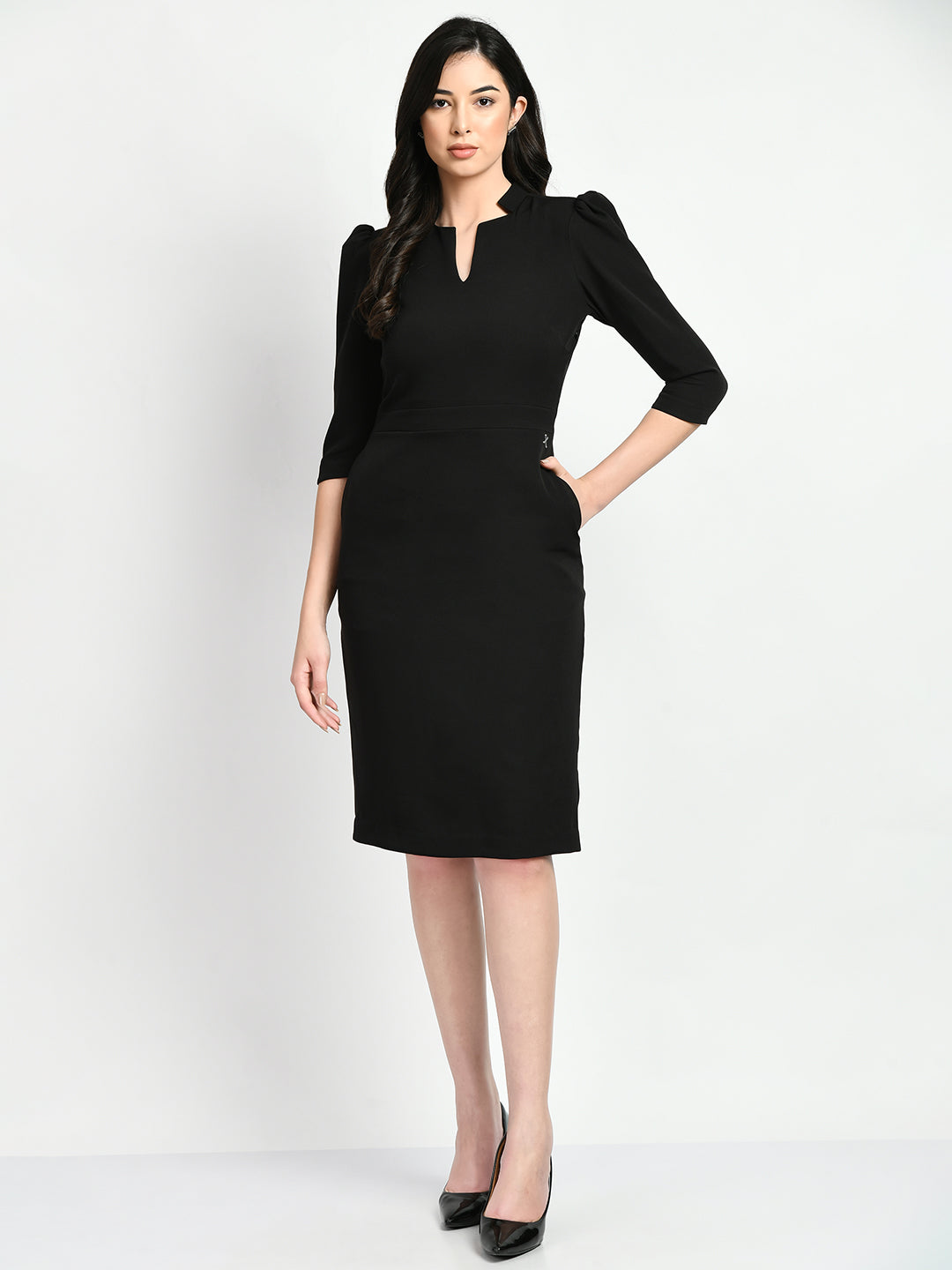 Exude Grace Puff Sleeves Sheath Dress