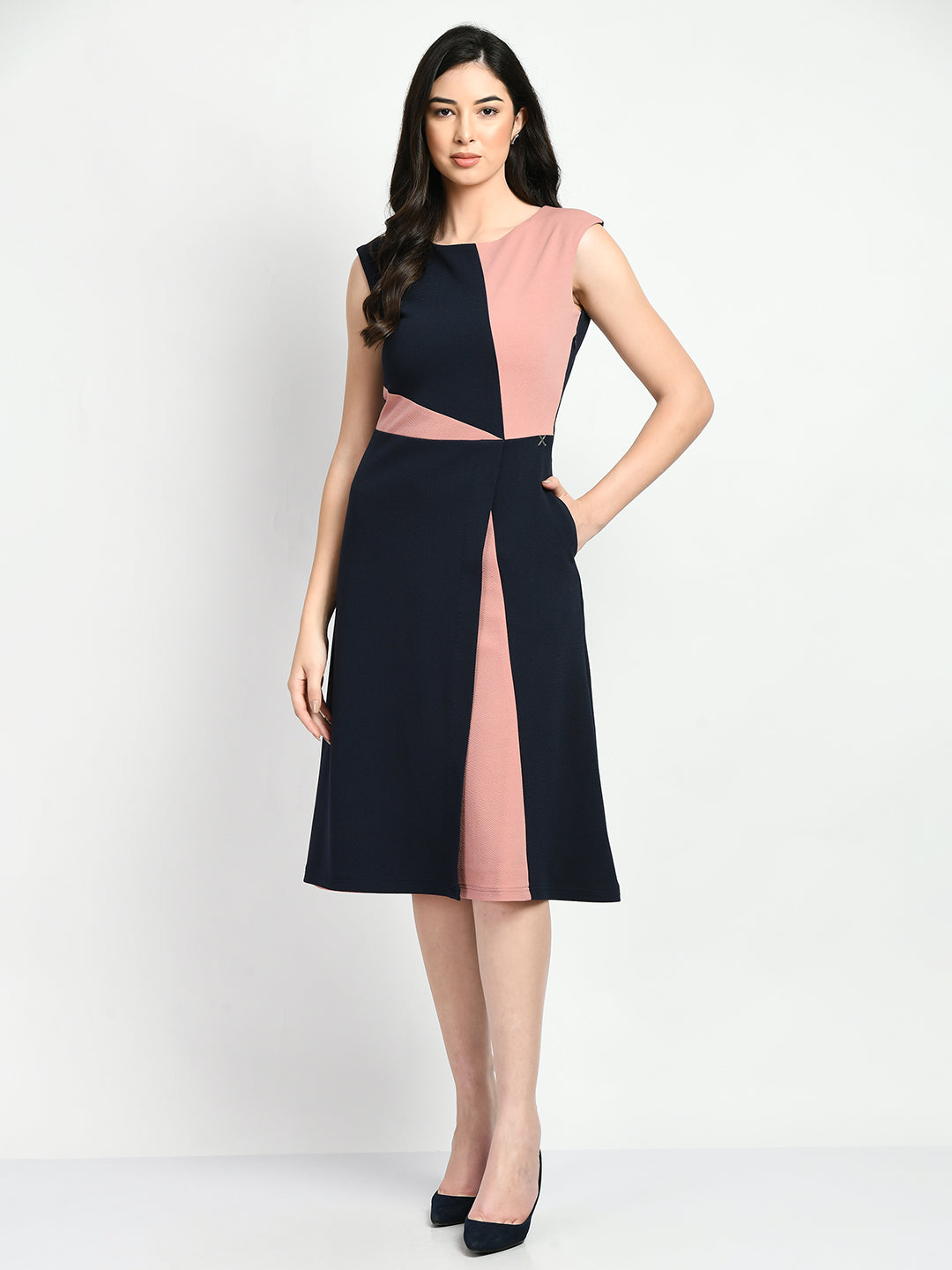 Exude Elegance Colour Blocked A-line Wrap Dress