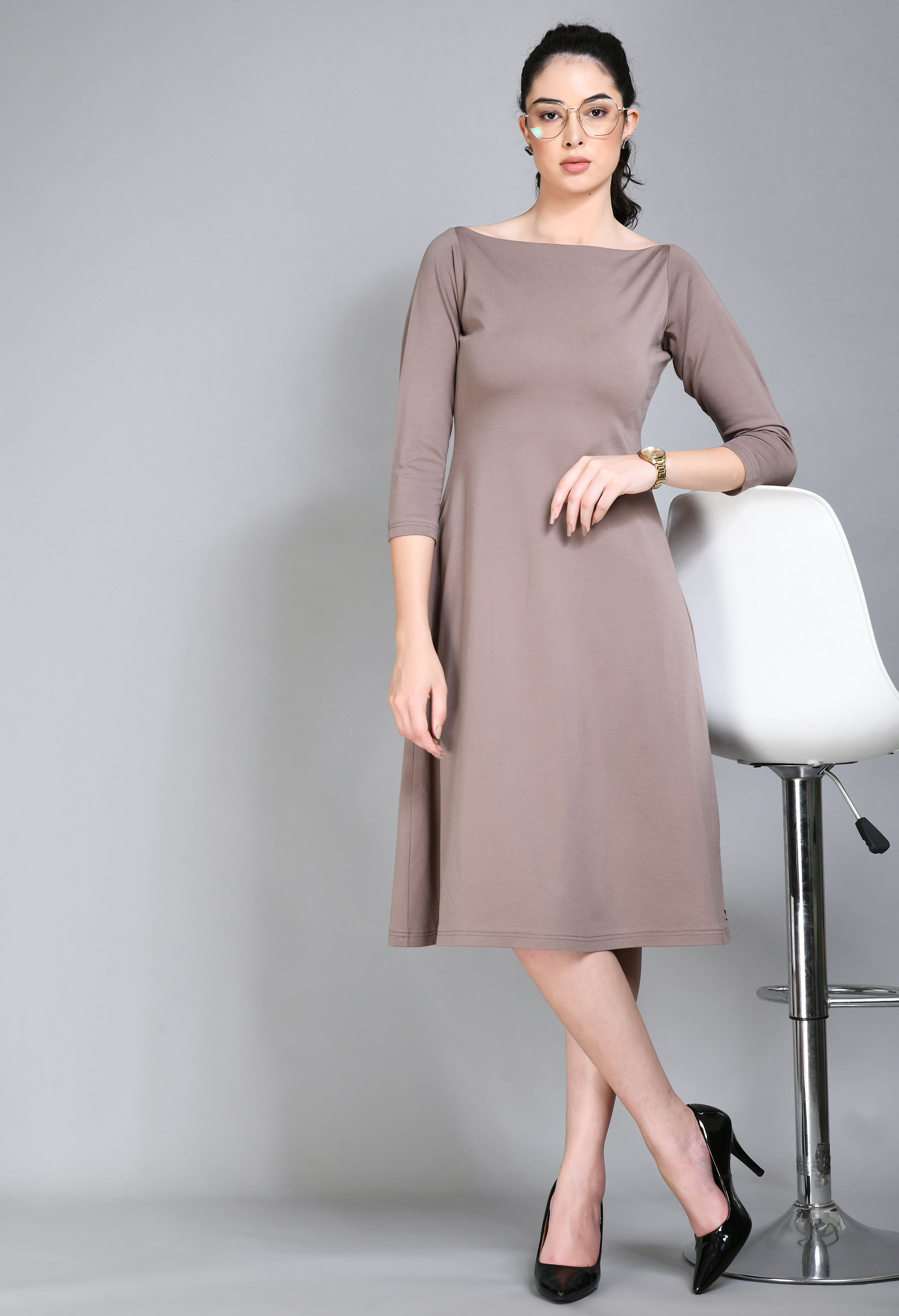 Exude Dignity Boat Neck A-line Dress