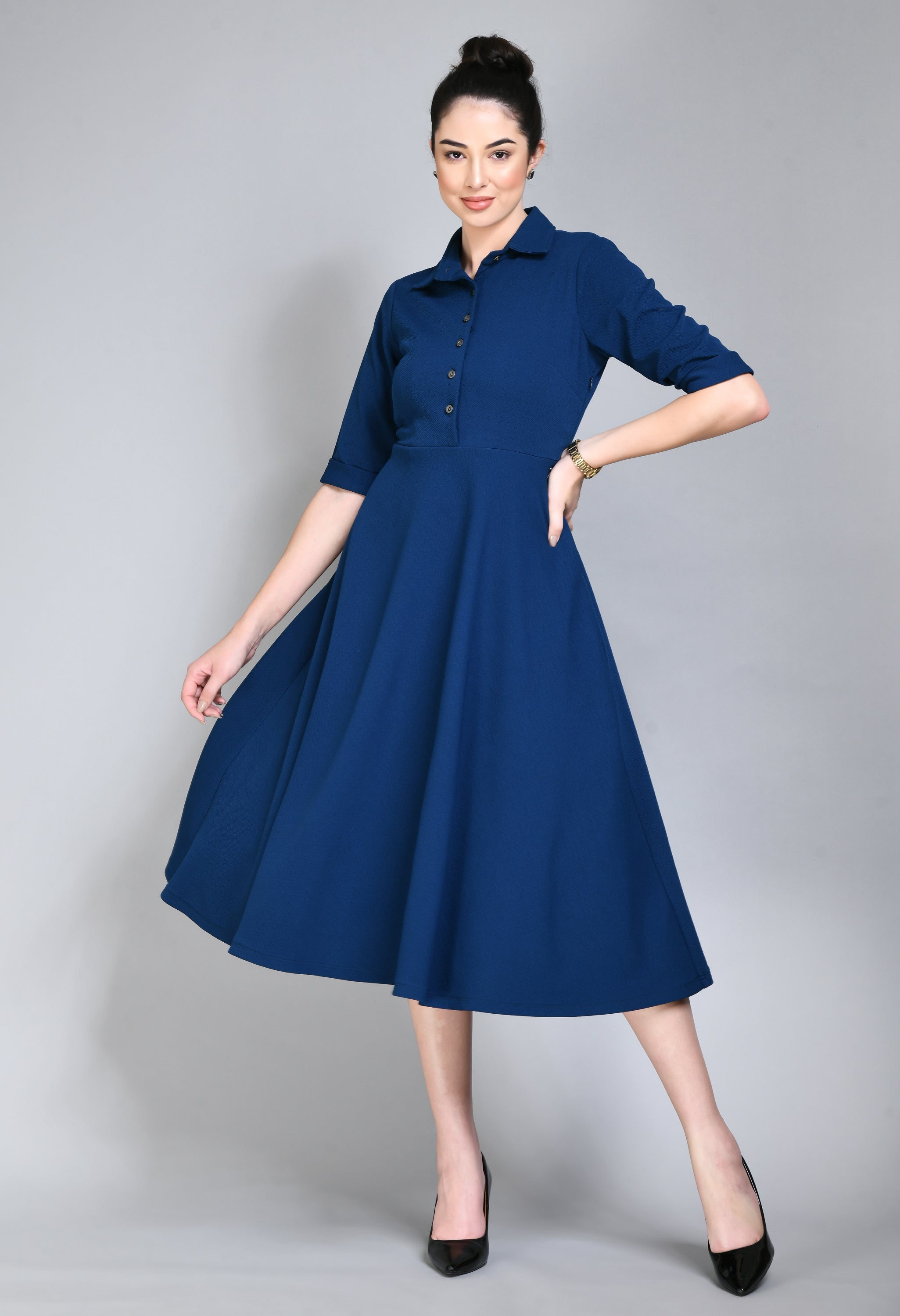 Exude Serenity Fit and Flared Shirt Midi Dress