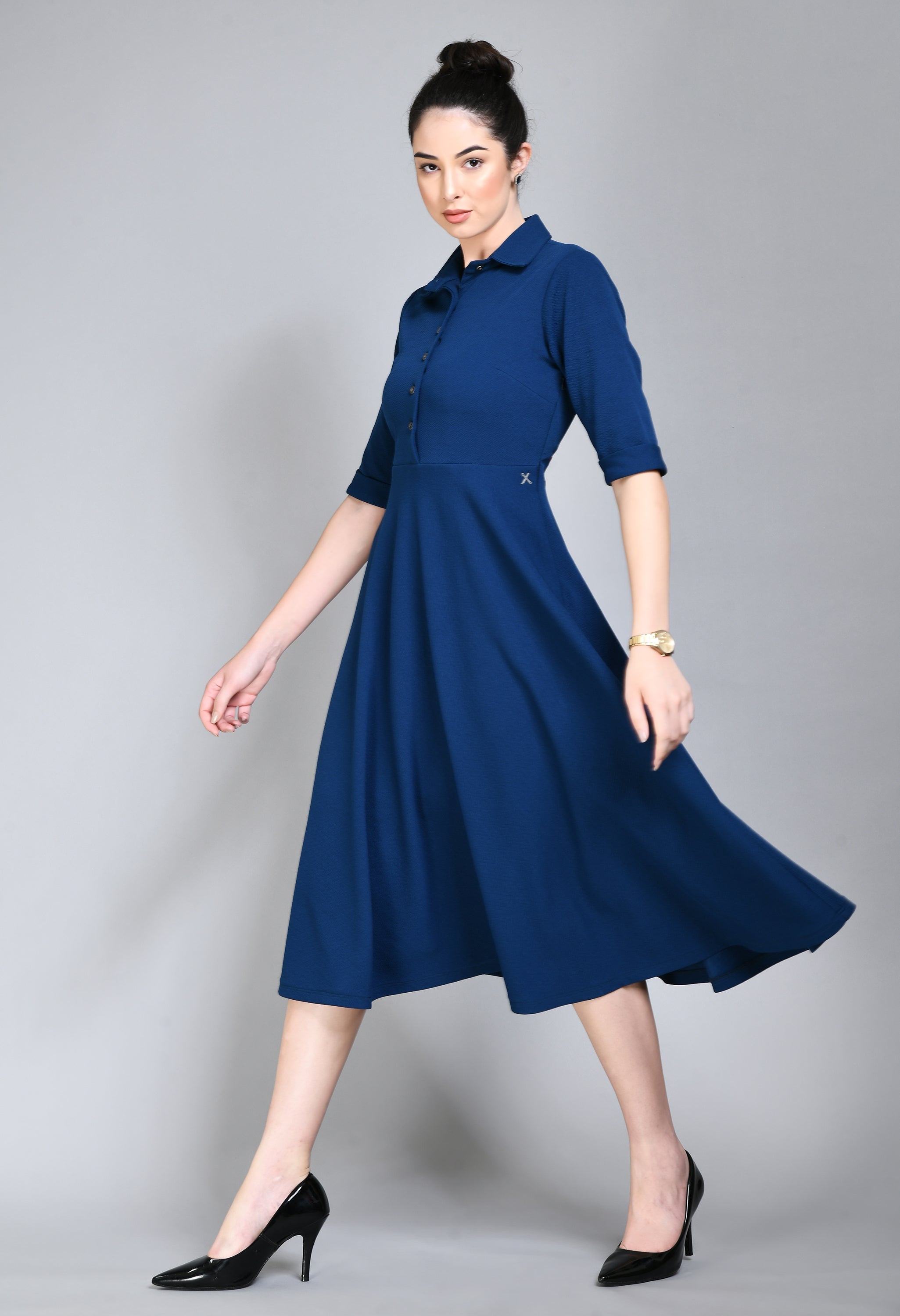 Exude Serenity Fit and Flared Shirt Midi Dress