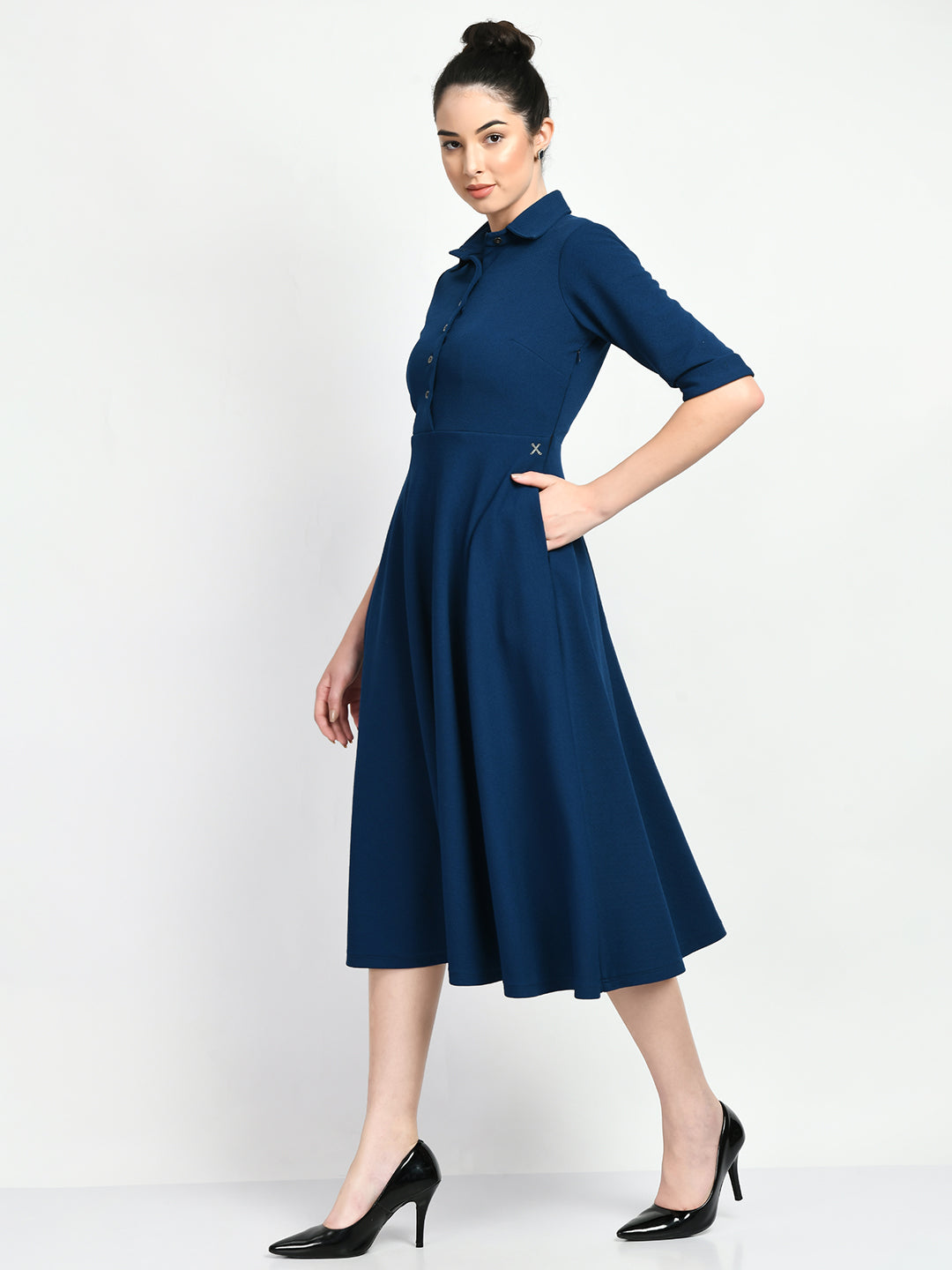 Exude Serenity Fit and Flared Shirt Midi Dress