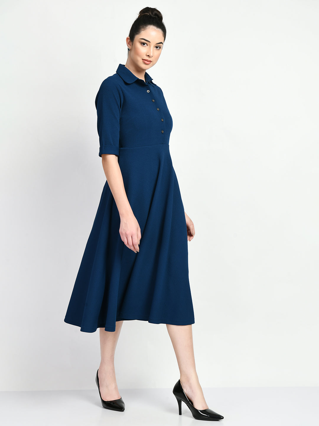 Exude Serenity Fit and Flared Shirt Midi Dress