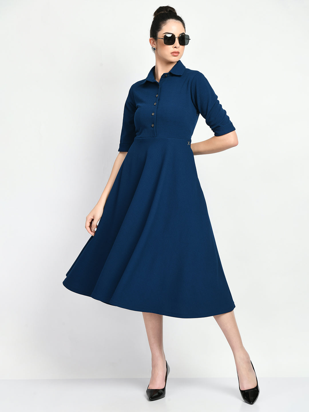 Exude Serenity Fit and Flared Shirt Midi Dress