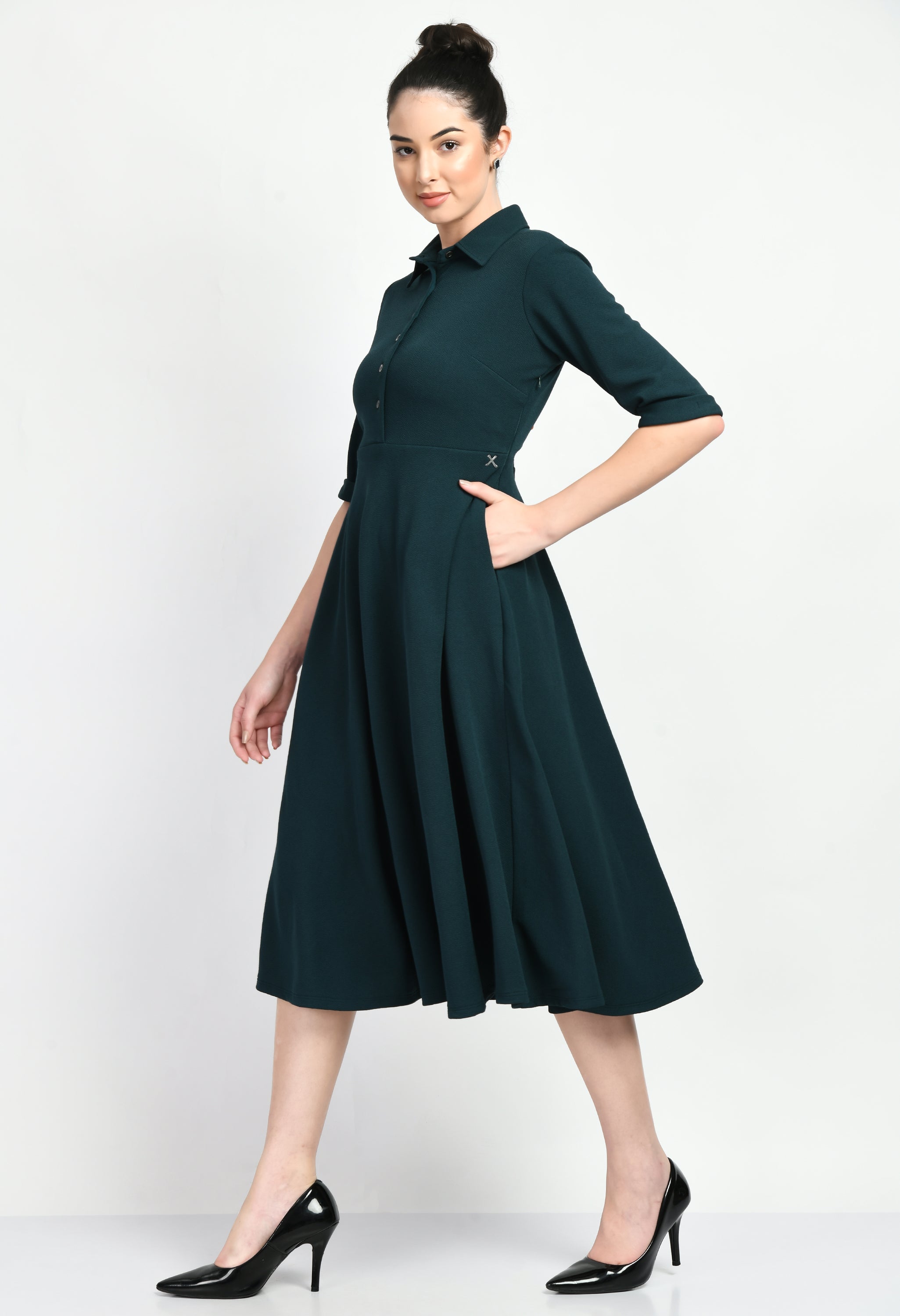 Exude Serenity Fit and Flared Shirt Midi Dress