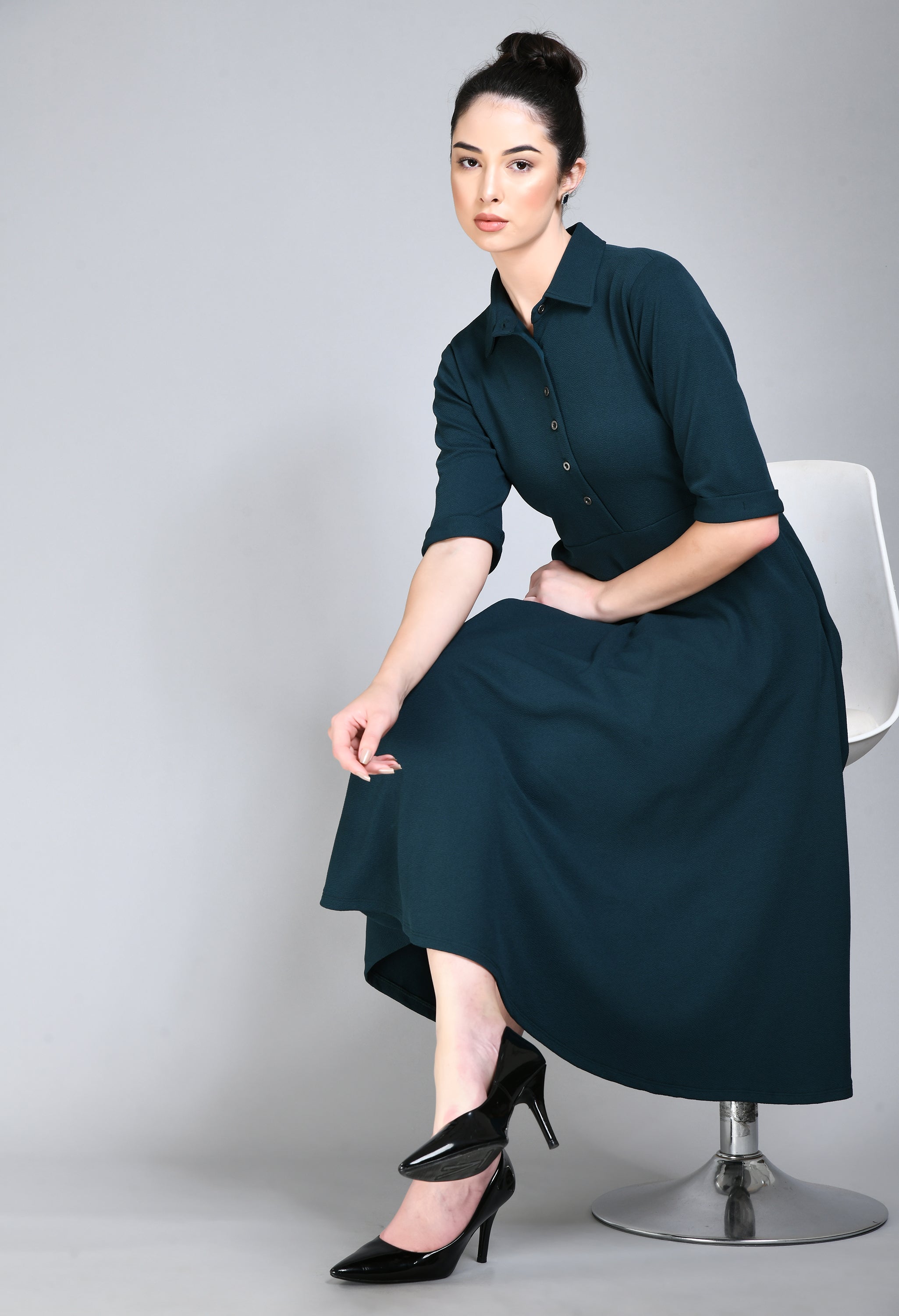 Exude Serenity Fit and Flared Shirt Midi Dress