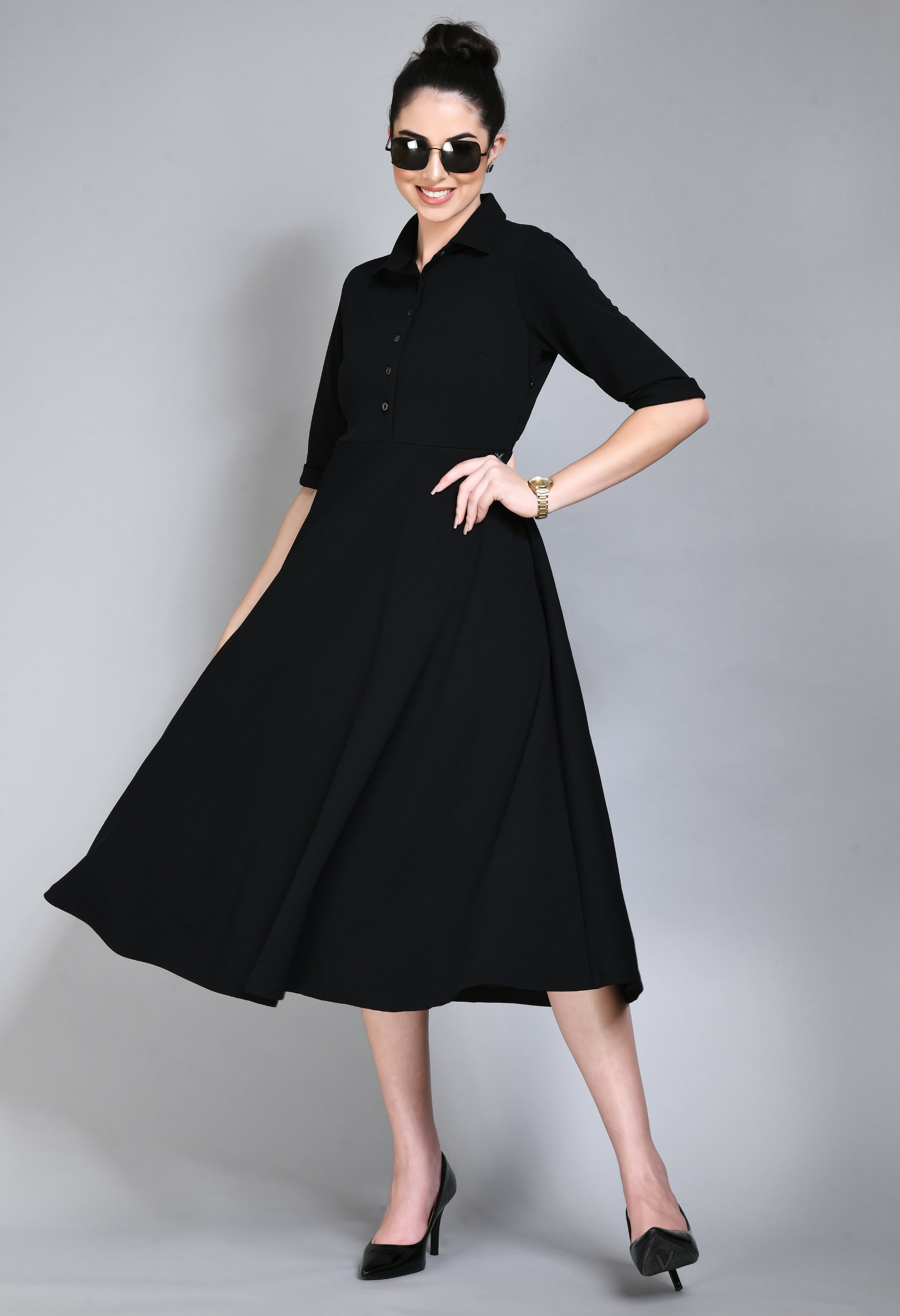 Exude Serenity Fit and Flared Shirt Midi Dress