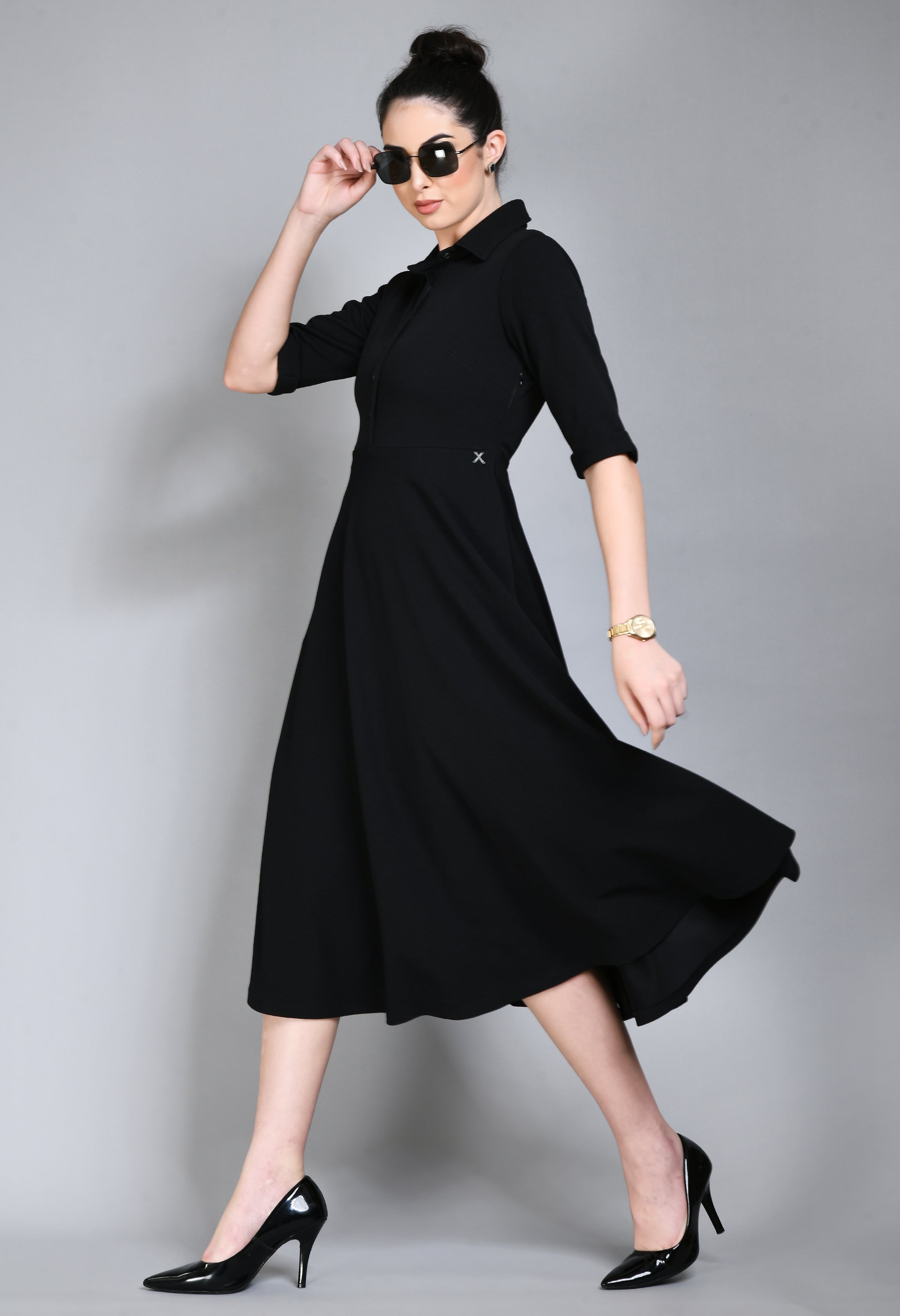 Exude Serenity Fit and Flared Shirt Midi Dress