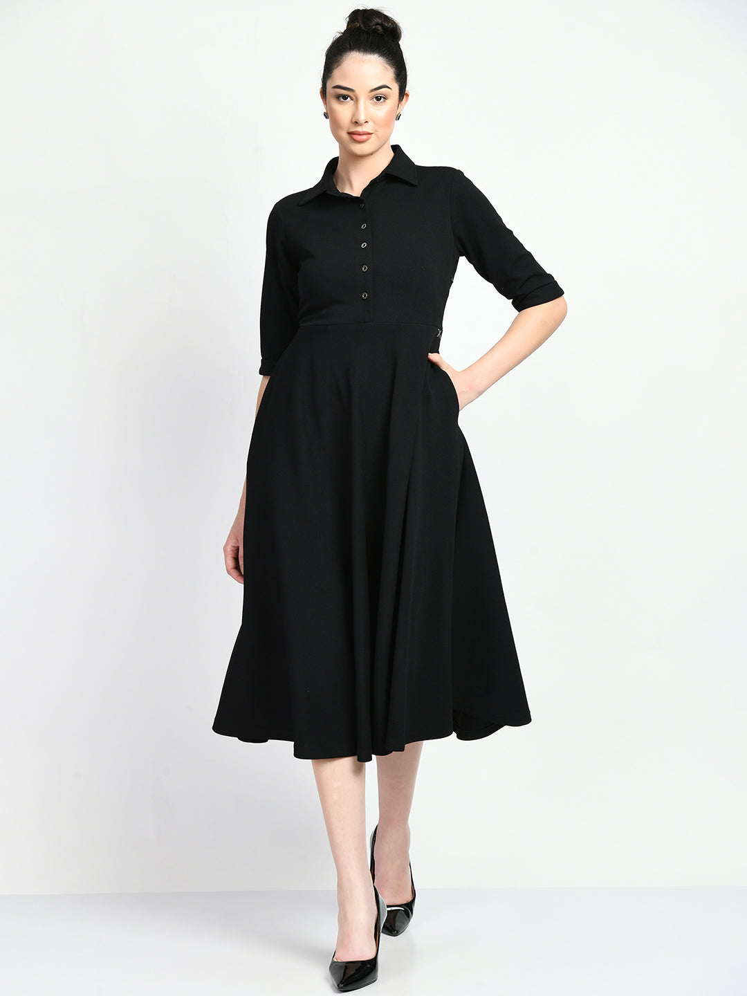 Exude Serenity Fit and Flared Shirt Midi Dress