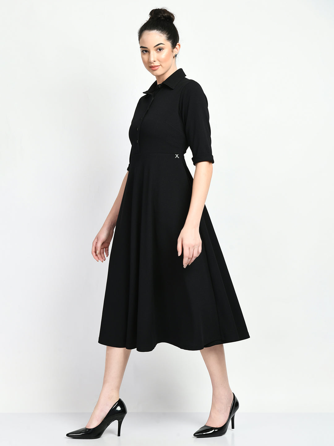 Exude Serenity Fit and Flared Shirt Midi Dress