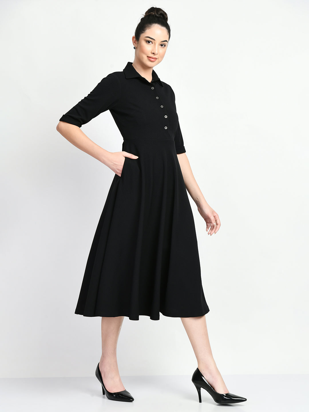 Exude Serenity Fit and Flared Shirt Midi Dress