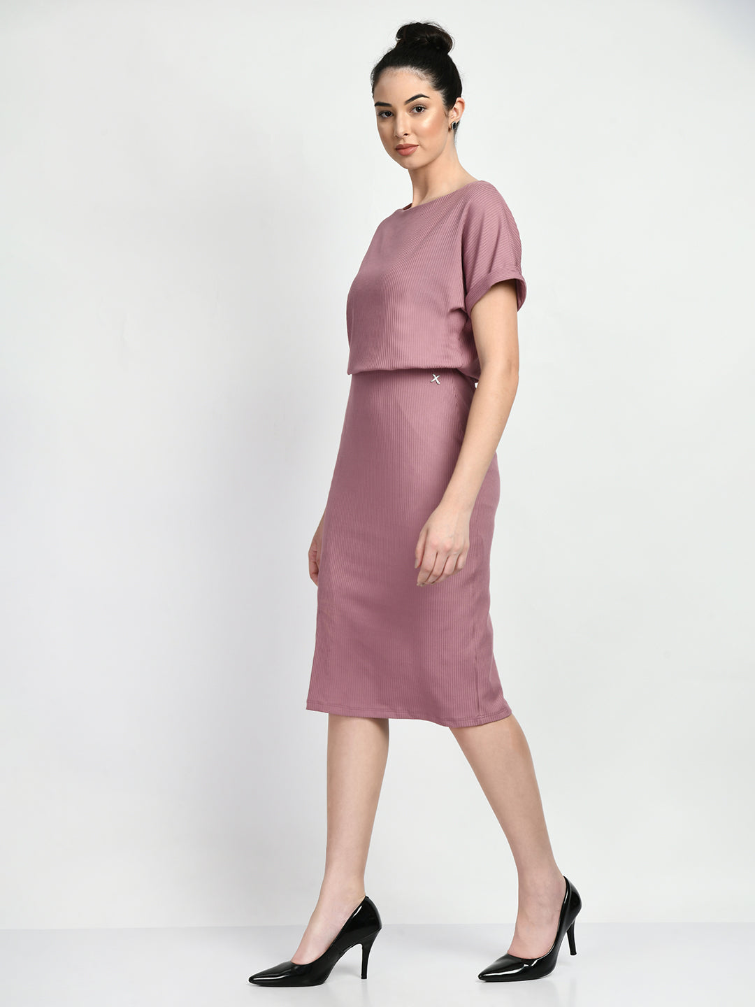 Exude Enigma Ribbed Blouson Dress