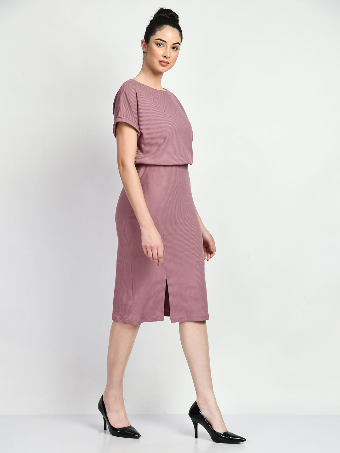 Exude Enigma Ribbed Blouson Dress