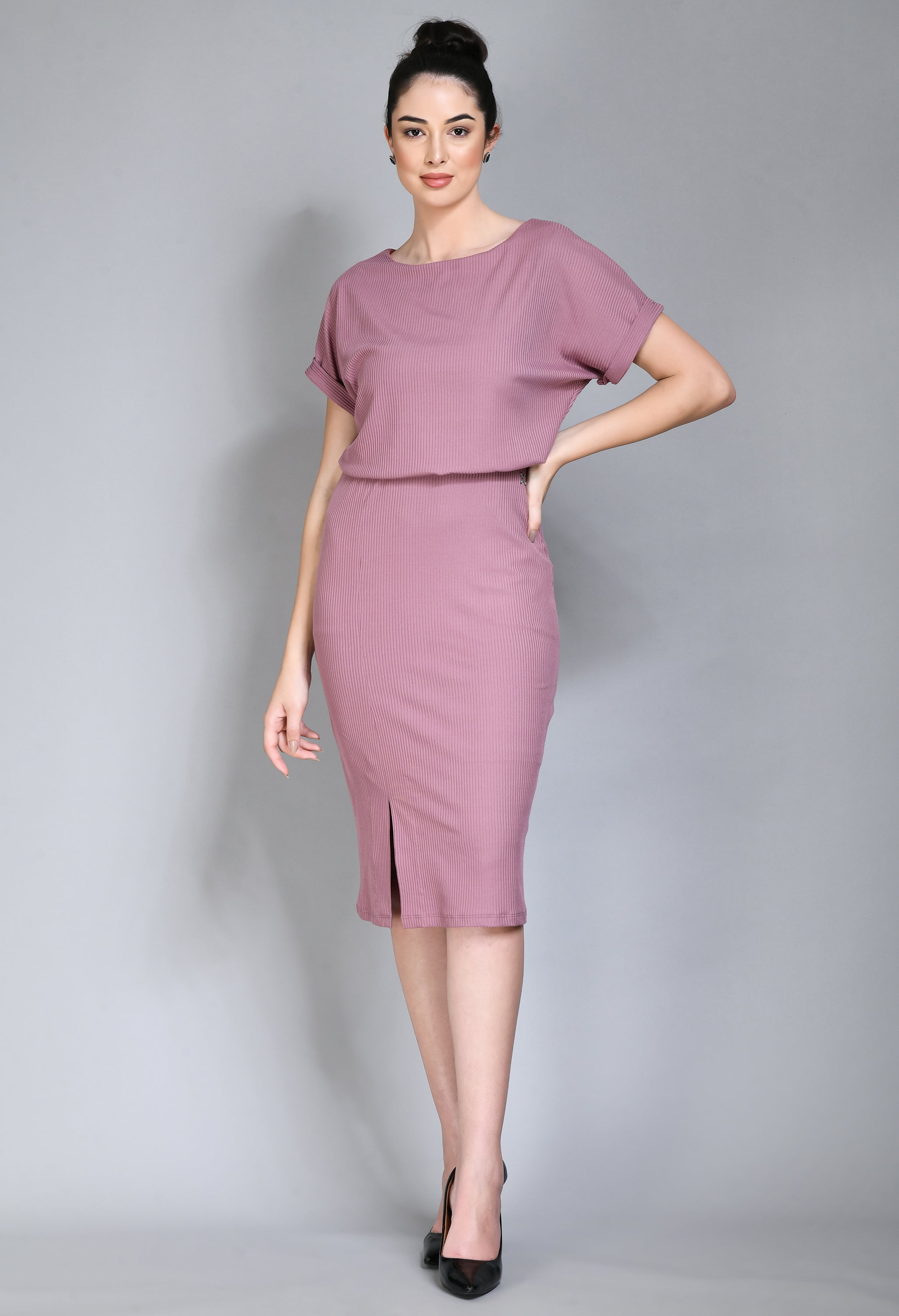 Exude Enigma Ribbed Blouson Dress