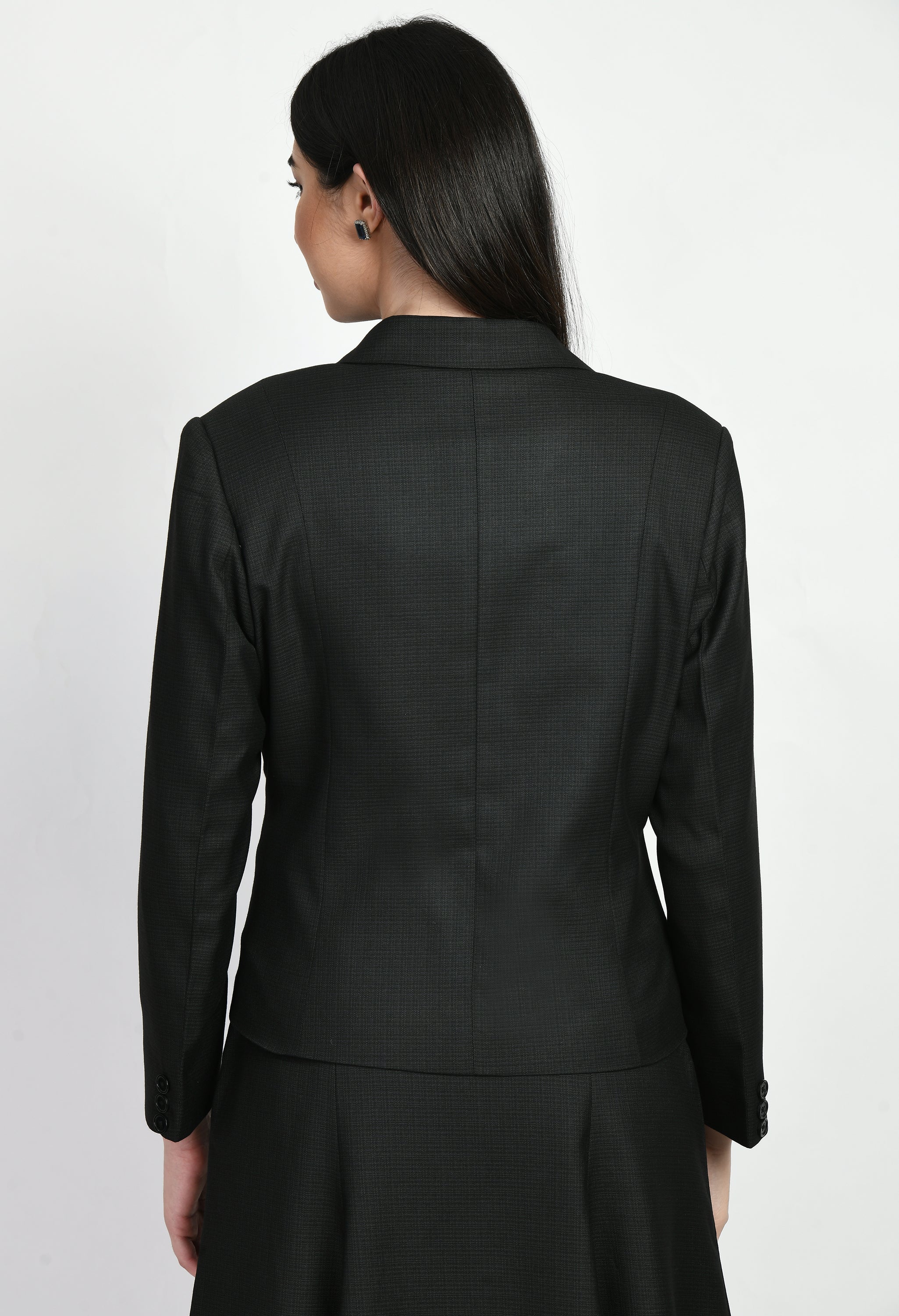 Exude Motivation Checked Short Blazer Pencil Skirt Suit