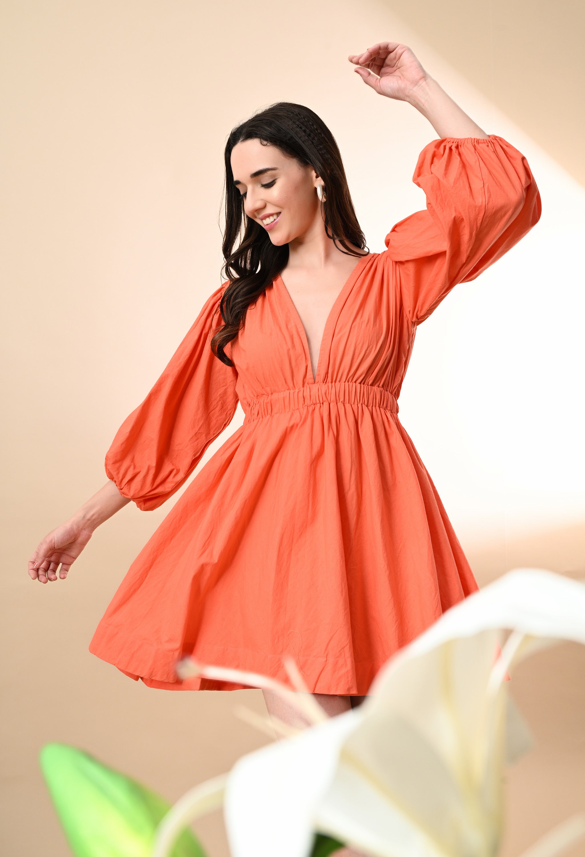 Orange Flared Short Dress