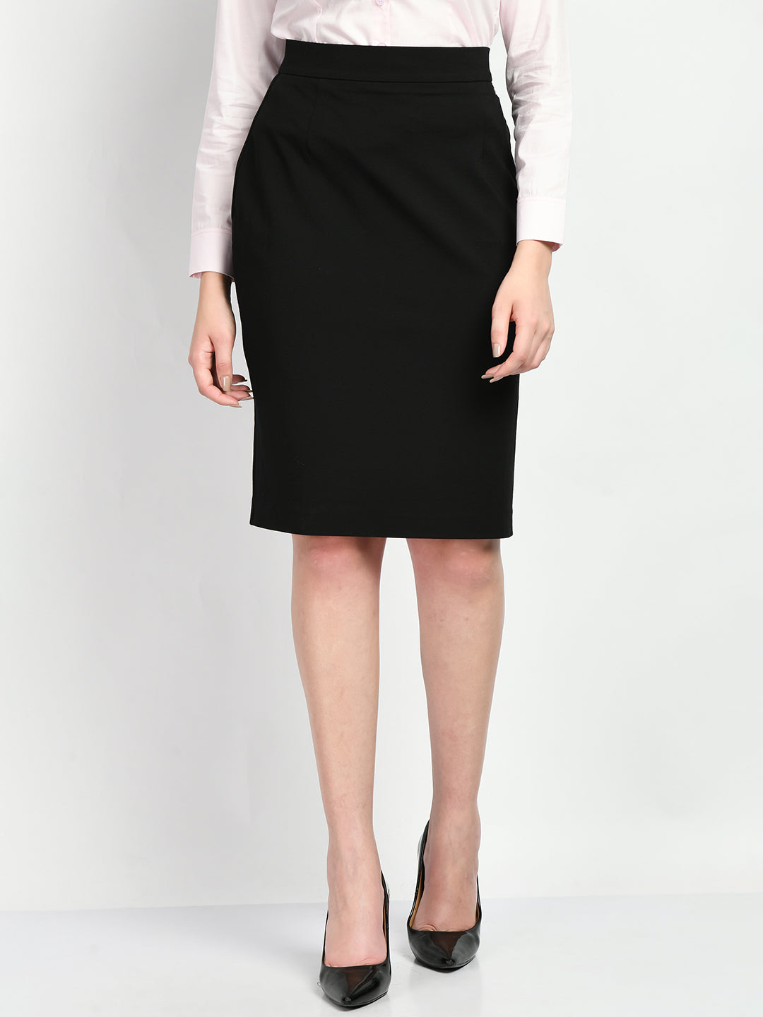 Exude Leadership Solid 4 Way Stretch Pencil Skirt